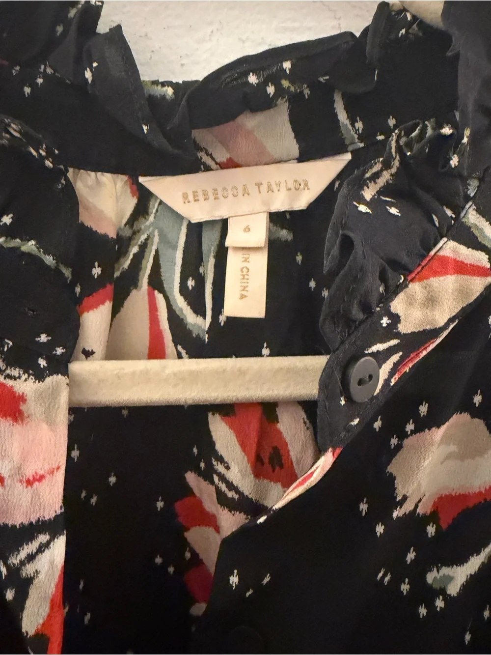 Rebecca Taylor Black Floral silk Tie-Waist Dress size 6 great condition